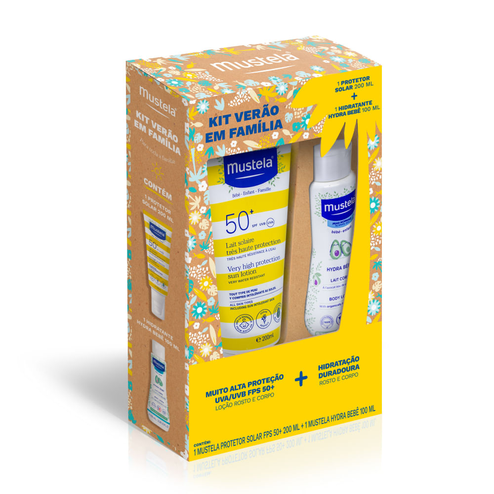 Kit Protetor Solar Mustela Verão FPS 50+ 200ml + Loção Hidratante 100ml Família